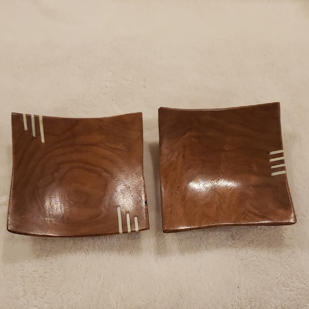 Japanese Wood Set Of 2 Dessert Plates, 4.25" Square
